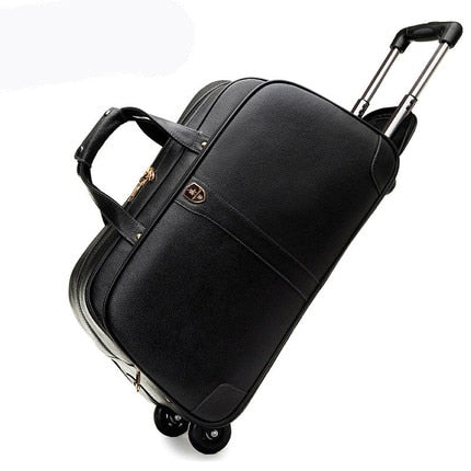 Letrend 100% Genuine Leather Travel Bag Rolling Luggage Spinner Suitcases Wheel 20 Inch Carry On