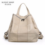 Sunny Shop 100% Genuine Leather Backpack Women Plaid Leather School Backpack Laptop Bagpack