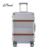 Letrend Aluminium Frame Rolling Luggage Spinner 20 Inch Business Travel Bag Retro Trolley Cabin