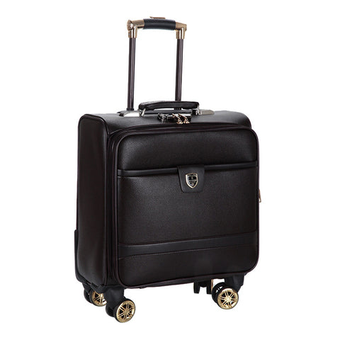 16 Inch New Pu Leather Trolley Suitcase Spinner Wheels Boarding Box Men Women Business Travel