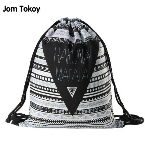 Hakuna Matata Women Geometric Backpack 3D Printing Travel Softback  Women Mochila Drawstring Bag