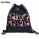 Hakuna Matata Women Geometric Backpack 3D Printing Travel Softback  Women Mochila Drawstring Bag