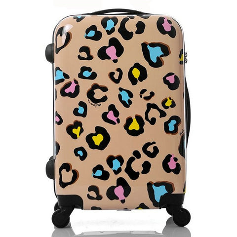 Women Travel Suitcase Girls Leopard Print Luggage Abs+Pc Universal Wheels Trolley Luggage Bag 20"