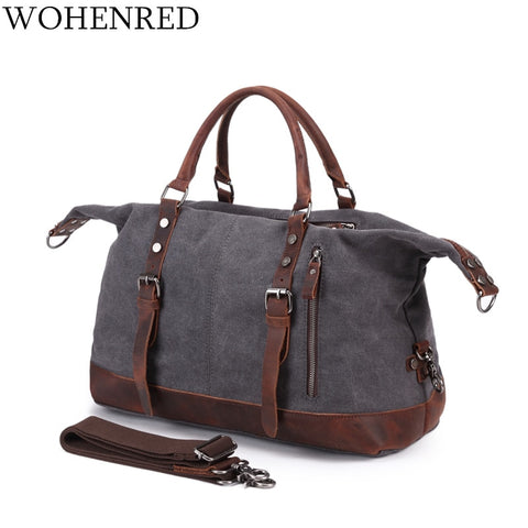 Men'S Travel Bags Vintage Leather Canvas Carry On Luggage Bags Big Men Duffel Bags Travel Tote