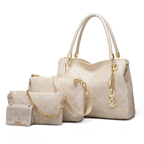 4Pcs Women'S Leather Handbags Top Handle Shoulder Bag + Tote Bag + Crossbody Bag + Wallet