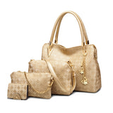 4Pcs Women'S Leather Handbags Top Handle Shoulder Bag + Tote Bag + Crossbody Bag + Wallet