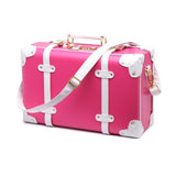 Letrend Korean Trolley Cute Pink Suitcase Wheels Cosmetic Case Women Vintage Leather Travel Bag