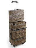 14,20,24 Inch Women Vintage Rolling Luggage Sets Pu Travel Suitcases,Leopard Print Spinner