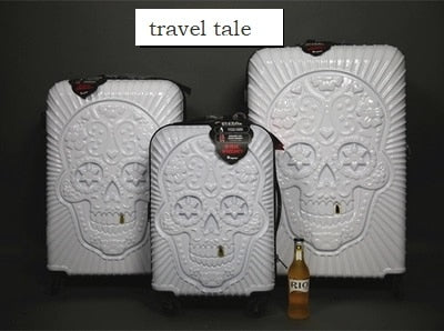 3D Skull Fashion High Quality 20/24 /28 Inches Pc Rolling Luggage Spinner Travel Suitcase Unisex