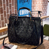 Korean Winter New Women Real Leather Purse And Handbag Big Tote Bags Rivet Designer New Design