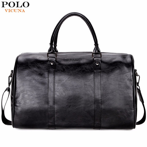 Vicuna Polo Casual Business Men Travel Bags Large Capacity Rolling Travel Handbag Black Leather