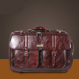 Letrend Men Business Leather Travel Bag Rolling Luggage Spinner Suitcases Wheel 20 Inch Carry On