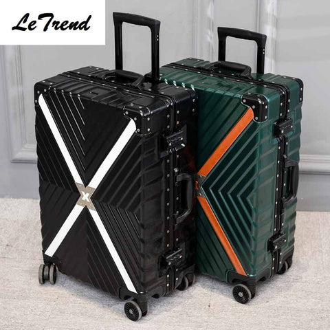Letrend Aluminum Frame+Pc+Abs Rolling Luggage, 20"24"26"29"Inch Crash Proof Truckle Suitcase,Castor