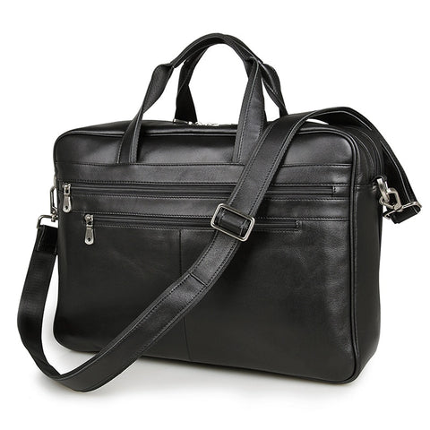 Vintage Genuine Leather Briefcase Men'S Portfolio Office Male Bag Black Men Messenger Bag 15"