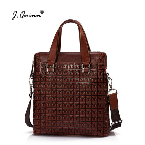 J.Quinn Business Leather Briefcases Bags Male Female Genuine Leather Men Handbag Women Casual Print