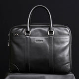 100% Full-Grain Abortive Calfskin Totes Cow Leather Business Briefcases Black Blue Brown Men