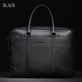 100% Full-Grain Abortive Calfskin Totes Cow Leather Business Briefcases Black Blue Brown Men