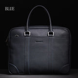 100% Full-Grain Abortive Calfskin Totes Cow Leather Business Briefcases Black Blue Brown Men