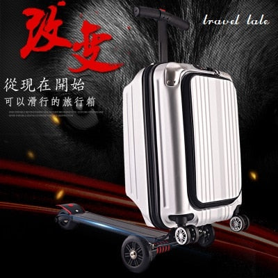 Travel Tale 21" 100% Pc Personality Cool Scooter Suitcase Carry On Spinner Wheel Multi-Function