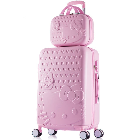 14 28Inches Abs+Pc Hardside Hello Kitty Travel Luggage Sets On Universal Wheels,Girl Pink Mint