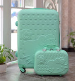 Women Children Luggage Suitcase ,Hello Kitty Bag Set,Cartoon Travel Box With Rolling ,Abs
