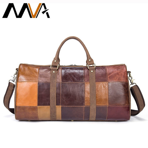 Mva Genuine Leather Suitcase And Travel Bags Large Big Patchwork Men Travel Bags Leather Carry On