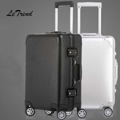 Letrend 100% Aluminum Alloy Rolling Luggage Spinner Women Trolley Suitcases Wheel Travel Bag