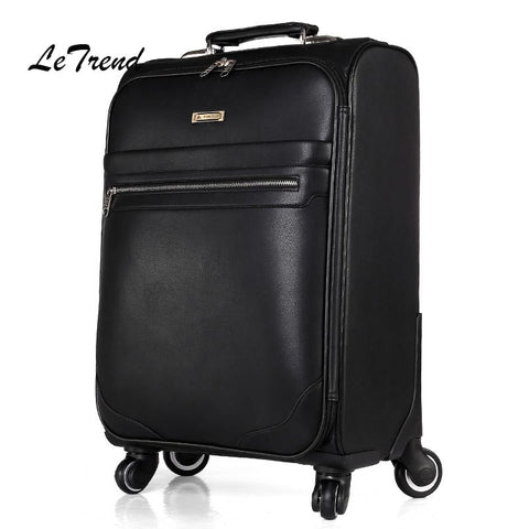 Letrend Spinner Rolling Luggage Business Trolley Men Suitcases Wheels Pu Leather Trunk 16 Inch