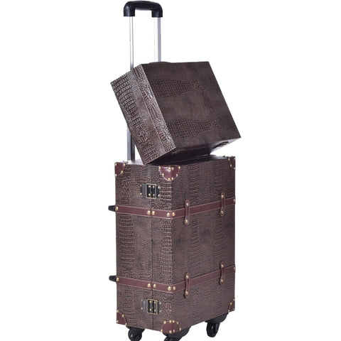 In 2018 The New Pu Leather Good Quality Retrodesign Password Lock Trolly Luggage Set 20Inch +14Inch