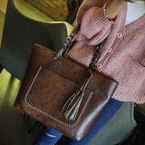 Women'S Leather Tassels Handbag Shoulder Messenger Bag Ladies Satchel Tote Bags