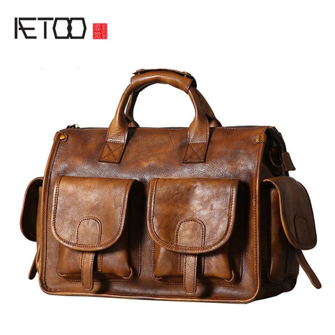 Aetoo Original Leather Men'S Bag Handbag Shoulder Messenger Bag Retro Casual Hand-Made Wipe