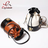 Genuine Leather Fashion Buckle Retro Buckle Rivets Stitching Color Women'S Shoulder Bag Handbag