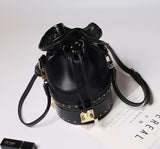 Genuine Leather Fashion Buckle Retro Buckle Rivets Stitching Color Women'S Shoulder Bag Handbag