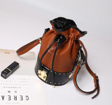 Genuine Leather Fashion Buckle Retro Buckle Rivets Stitching Color Women'S Shoulder Bag Handbag