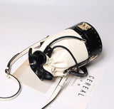 Genuine Leather Fashion Buckle Retro Buckle Rivets Stitching Color Women'S Shoulder Bag Handbag