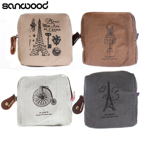 Retro Classic Canvas Tower  Wallet Card Key Coin Purse Bag Pouch Case For Women Girl