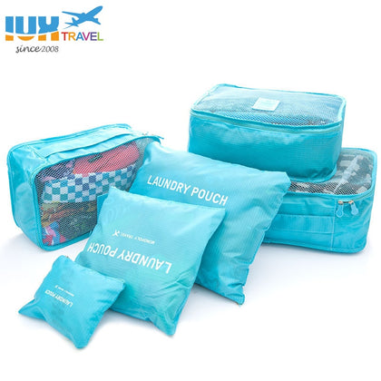2018 6Pcs/Set Men And Women Luggage Travel Bags Packing Cubes Organizer Fashion Double Zipper