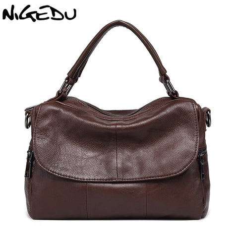 Nigedu Brand Genuine Leather Bags For Women Handbags Cowhide Small Bag Girls Crossbody Bags Black