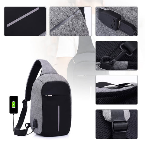Anti-Theft Sling Shoulder Bag With External Usb Charge Crossbody Chest Bags Backpack For Cycling