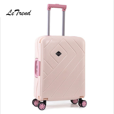 Letrend Women Suitcases Wheel Rolling Luggage Spinner Pink Password Travel Bag 20 Inch Cabin