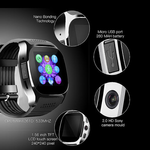 Fornorm T8 Bluetooth Smart Watch With Camera Music Player Facebook Whatsapp Sync Sms Smartwatch