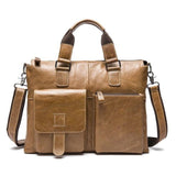 Genuine Leather Business Briefcase Laptop Handbag High Capacity Shoulder Bags Natural Cowhide