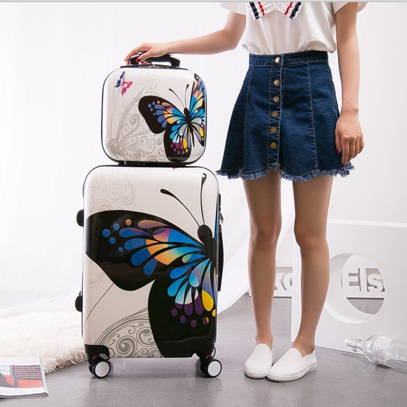 14 20Inch(2 Pieces/Set)Girl Pc Butterfly Trolley Luggage Set,Woman ...