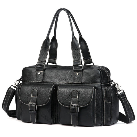 Luxury Soft Natural First Layer Cow Leather Men Handbag Multi Pockets 15" Laptop Bag Vintage