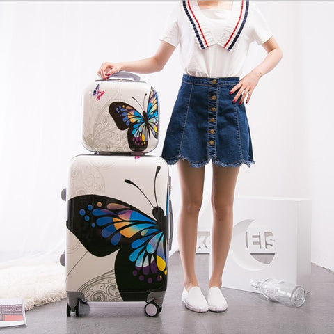 Wholesale!14 20 24 28Inches(4Pieces/Set) Female Pc Butterfly Hardside Trolley Luggage Set On