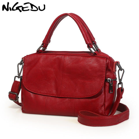 Nigedu Soft Genuine Leather Women Handbag Casual Women Boston Shoulder Bag Brand Luxury Design