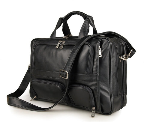 Vintage Genuine Leather Men'S Briefcase Black Messenger Bag Large Capacity Business Travel Bag