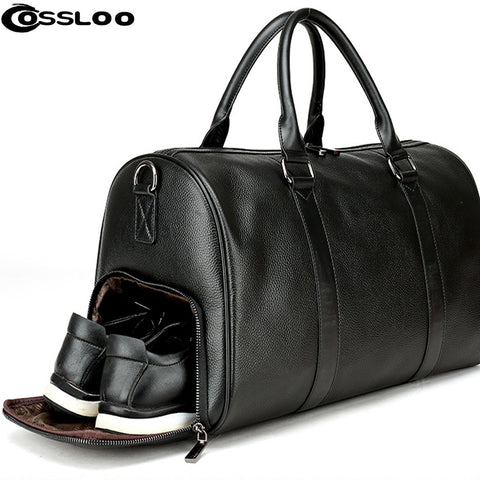 Men'S Travel Bag Casual Genuine Leather Luggage Carry On Leather Duffel Shoulder Bags Weekend Bag