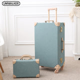 Uniwalker 12" 20" 24" 26" Green Vintage Travel Suitcase Trolley Travel Luggage Retro Trolley