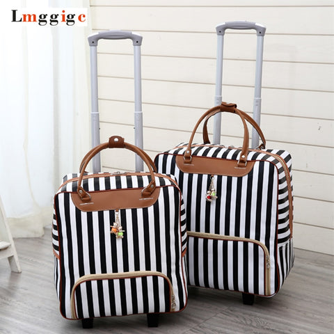 Women Travel Luggage Suitcase Bag,Cabin Waterproof Oxford Cloth Rolling Trolley Case,Pu Leather